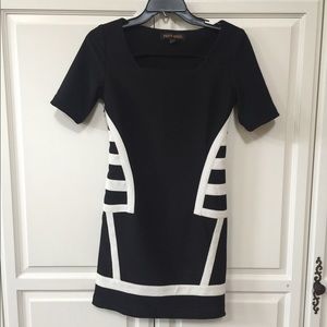 Little Black Dress with White Stripes Detail